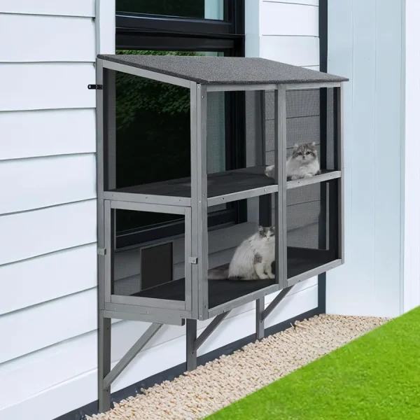 2 Tiers Cat Catio W/Metal Mesh
